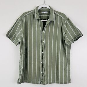 Sonoma Goods for Life Linen & Cotton Green Striped Button Down Mens Shirt XL